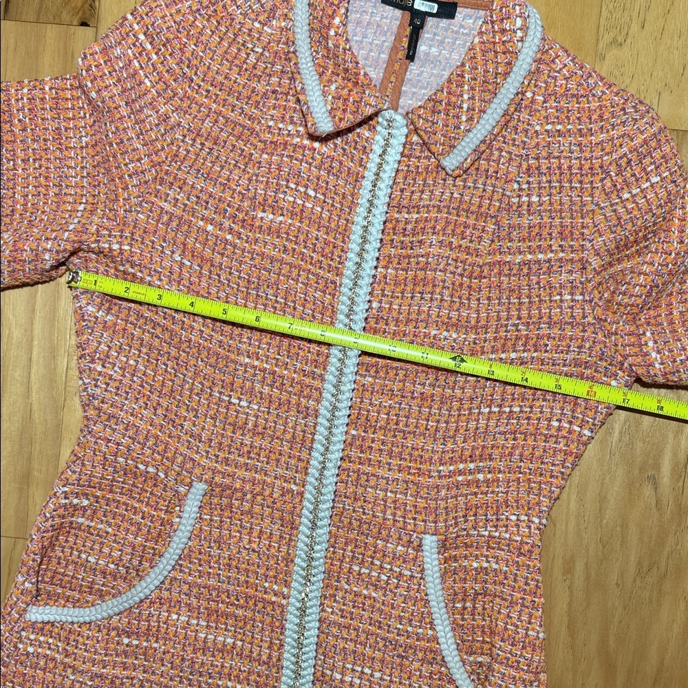 Maje Peach Tweed Mini Dress with White Trim - Picture 7 of 13